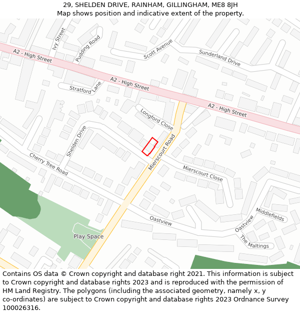 29, SHELDEN DRIVE, RAINHAM, GILLINGHAM, ME8 8JH: Location map and indicative extent of plot