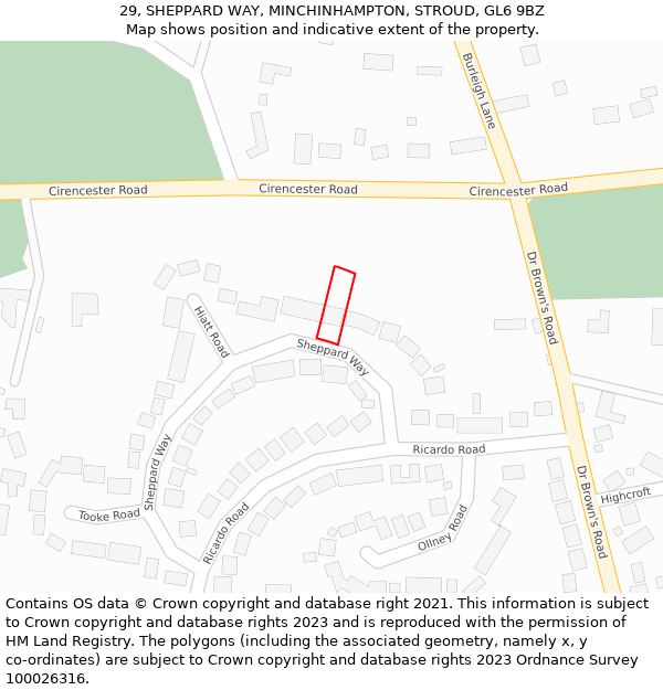 29, SHEPPARD WAY, MINCHINHAMPTON, STROUD, GL6 9BZ: Location map and indicative extent of plot