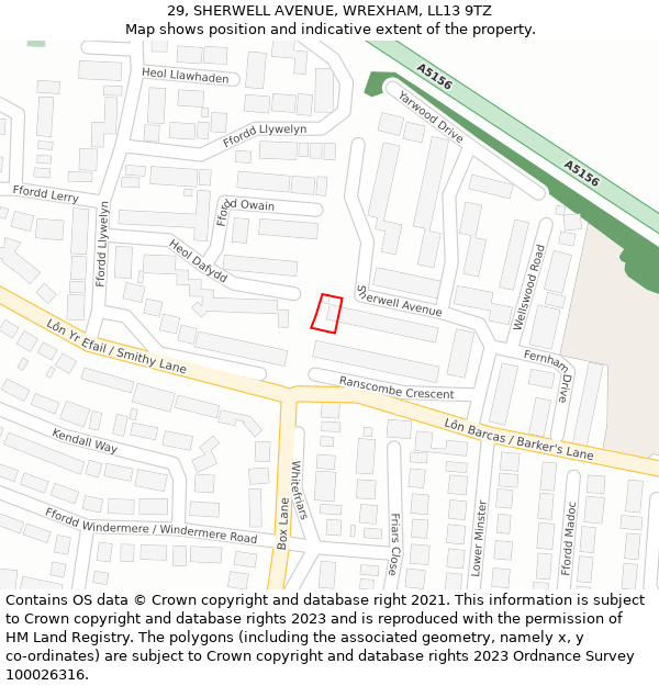 29, SHERWELL AVENUE, WREXHAM, LL13 9TZ: Location map and indicative extent of plot