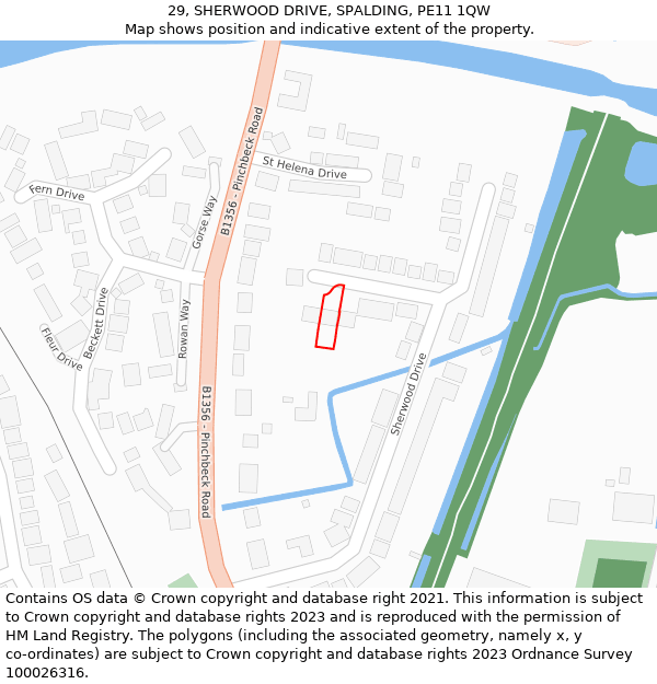 29, SHERWOOD DRIVE, SPALDING, PE11 1QW: Location map and indicative extent of plot