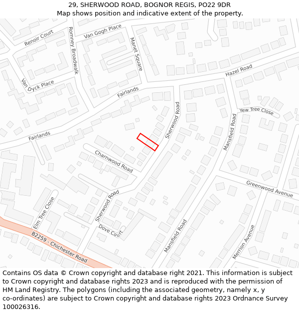 29, SHERWOOD ROAD, BOGNOR REGIS, PO22 9DR: Location map and indicative extent of plot