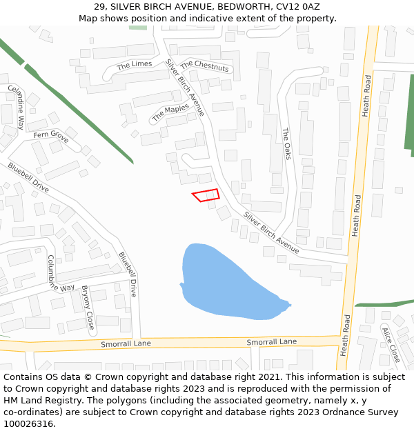 29, SILVER BIRCH AVENUE, BEDWORTH, CV12 0AZ: Location map and indicative extent of plot