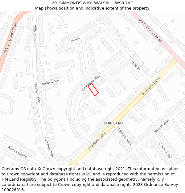 29, SIMMONDS WAY, WALSALL, WS8 7AG: Location map and indicative extent of plot