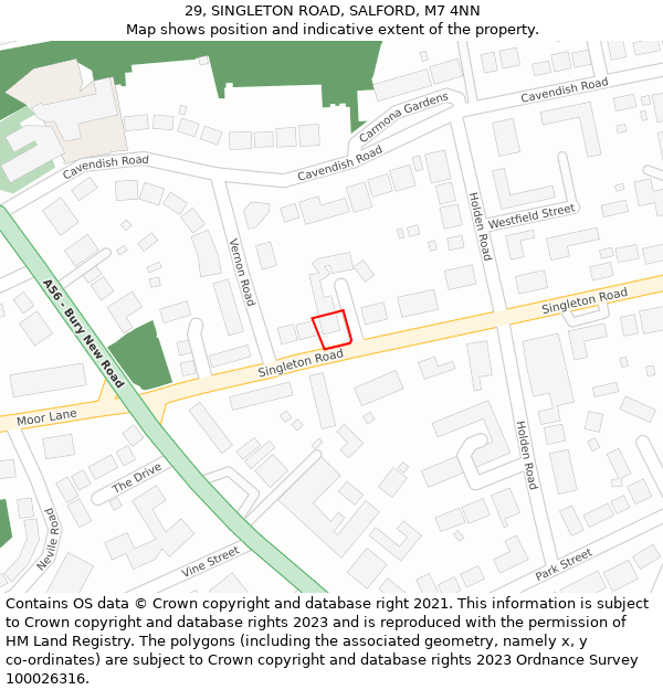 29, SINGLETON ROAD, SALFORD, M7 4NN: Location map and indicative extent of plot