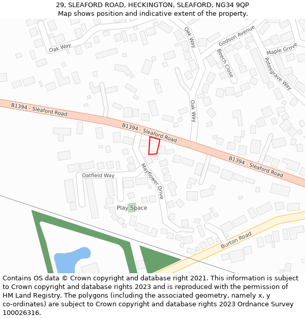 29, SLEAFORD ROAD, HECKINGTON, SLEAFORD, NG34 9QP: Location map and indicative extent of plot