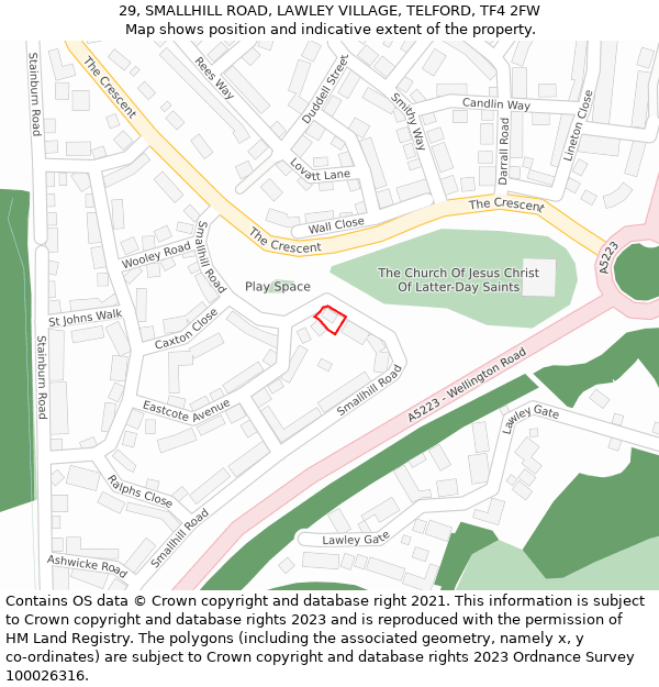 29, SMALLHILL ROAD, LAWLEY VILLAGE, TELFORD, TF4 2FW: Location map and indicative extent of plot