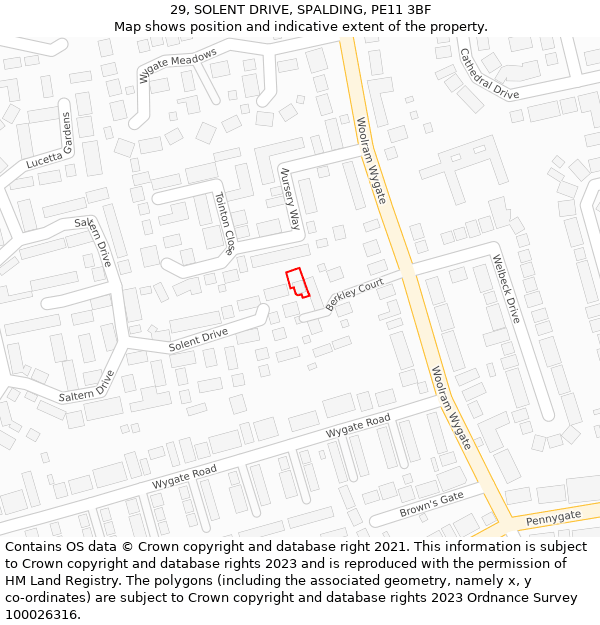 29, SOLENT DRIVE, SPALDING, PE11 3BF: Location map and indicative extent of plot