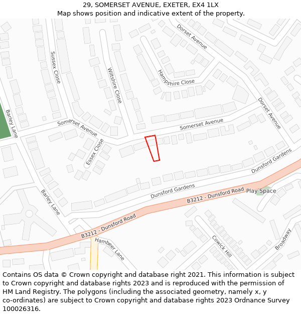 29, SOMERSET AVENUE, EXETER, EX4 1LX: Location map and indicative extent of plot