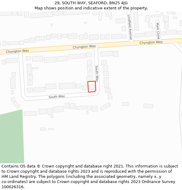 29, SOUTH WAY, SEAFORD, BN25 4JG: Location map and indicative extent of plot