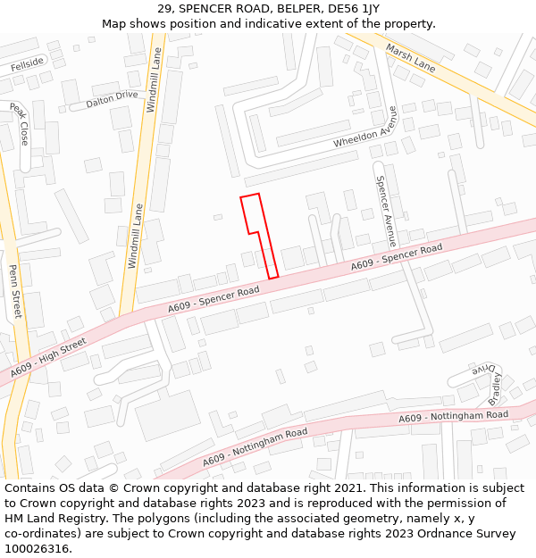29, SPENCER ROAD, BELPER, DE56 1JY: Location map and indicative extent of plot