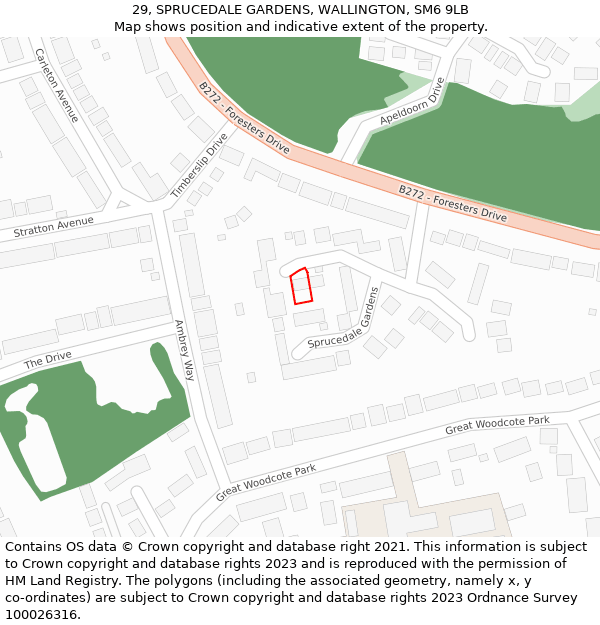 29, SPRUCEDALE GARDENS, WALLINGTON, SM6 9LB: Location map and indicative extent of plot