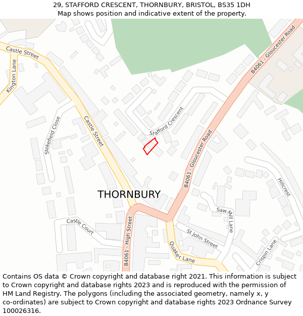 29, STAFFORD CRESCENT, THORNBURY, BRISTOL, BS35 1DH: Location map and indicative extent of plot