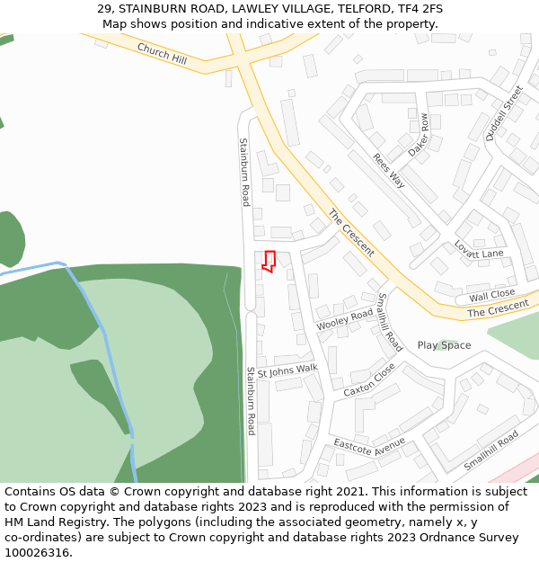 29, STAINBURN ROAD, LAWLEY VILLAGE, TELFORD, TF4 2FS: Location map and indicative extent of plot