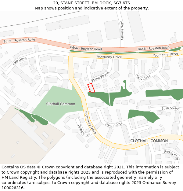 29, STANE STREET, BALDOCK, SG7 6TS: Location map and indicative extent of plot