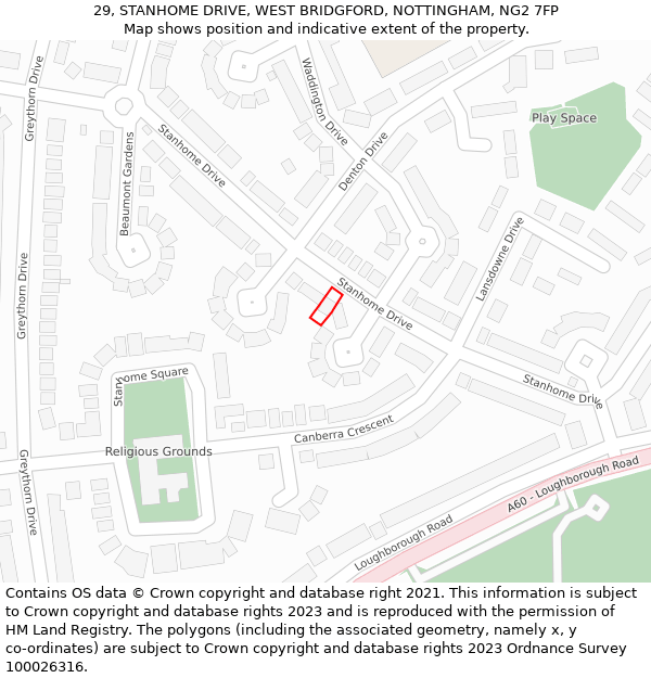 29, STANHOME DRIVE, WEST BRIDGFORD, NOTTINGHAM, NG2 7FP: Location map and indicative extent of plot