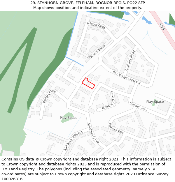 29, STANHORN GROVE, FELPHAM, BOGNOR REGIS, PO22 8FP: Location map and indicative extent of plot