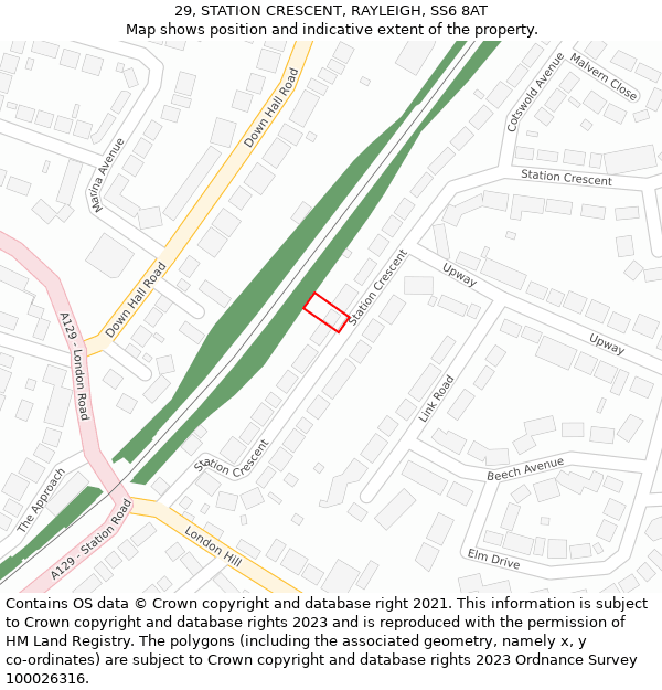 29, STATION CRESCENT, RAYLEIGH, SS6 8AT: Location map and indicative extent of plot