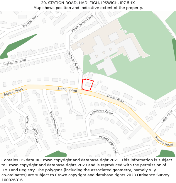 29, STATION ROAD, HADLEIGH, IPSWICH, IP7 5HX: Location map and indicative extent of plot
