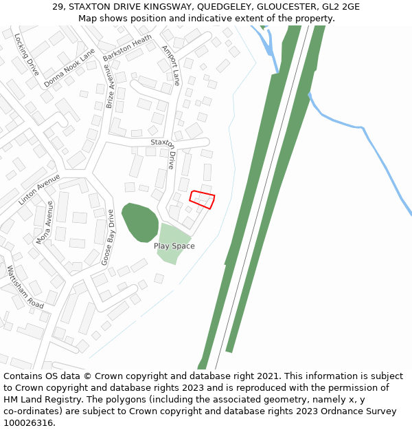 29, STAXTON DRIVE KINGSWAY, QUEDGELEY, GLOUCESTER, GL2 2GE: Location map and indicative extent of plot