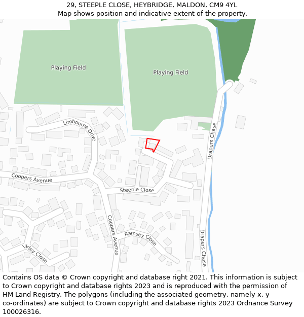 29, STEEPLE CLOSE, HEYBRIDGE, MALDON, CM9 4YL: Location map and indicative extent of plot