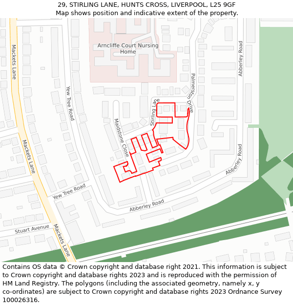 29, STIRLING LANE, HUNTS CROSS, LIVERPOOL, L25 9GF: Location map and indicative extent of plot