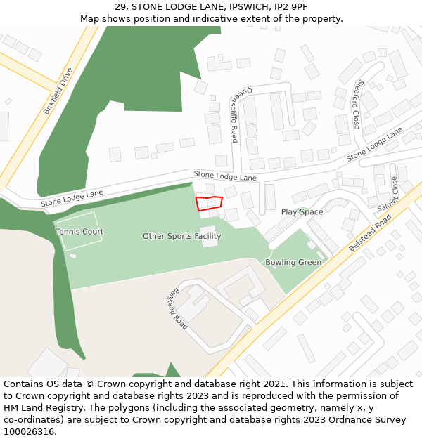 29, STONE LODGE LANE, IPSWICH, IP2 9PF: Location map and indicative extent of plot