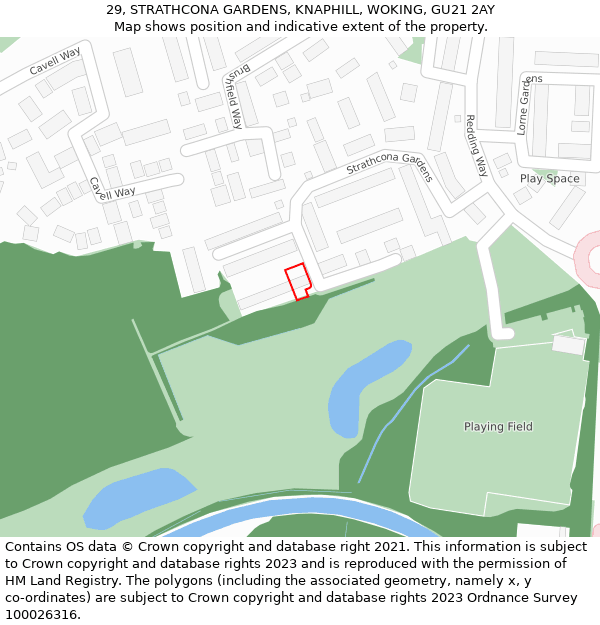 29, STRATHCONA GARDENS, KNAPHILL, WOKING, GU21 2AY: Location map and indicative extent of plot