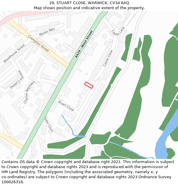 29, STUART CLOSE, WARWICK, CV34 6AQ: Location map and indicative extent of plot