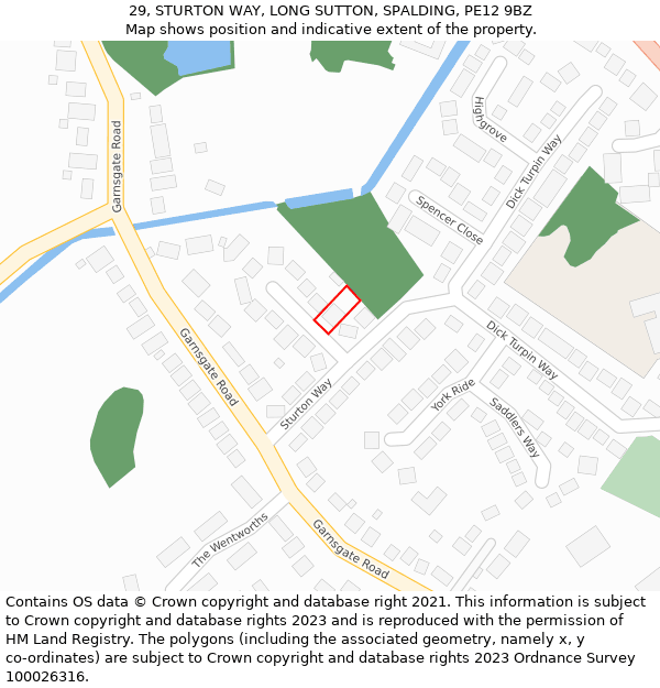 29, STURTON WAY, LONG SUTTON, SPALDING, PE12 9BZ: Location map and indicative extent of plot