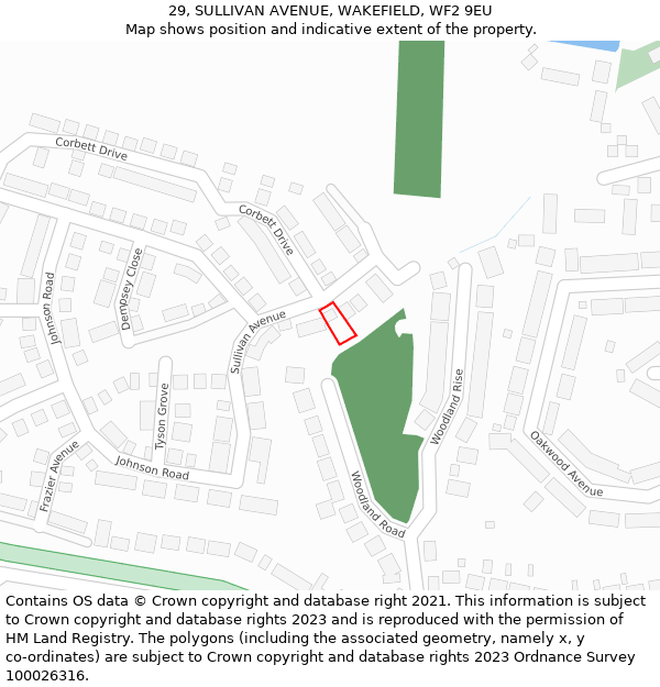 29, SULLIVAN AVENUE, WAKEFIELD, WF2 9EU: Location map and indicative extent of plot