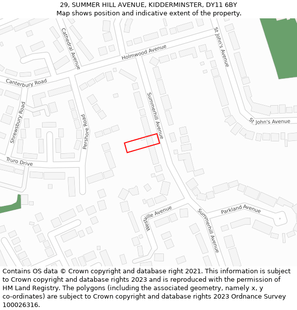 29, SUMMER HILL AVENUE, KIDDERMINSTER, DY11 6BY: Location map and indicative extent of plot