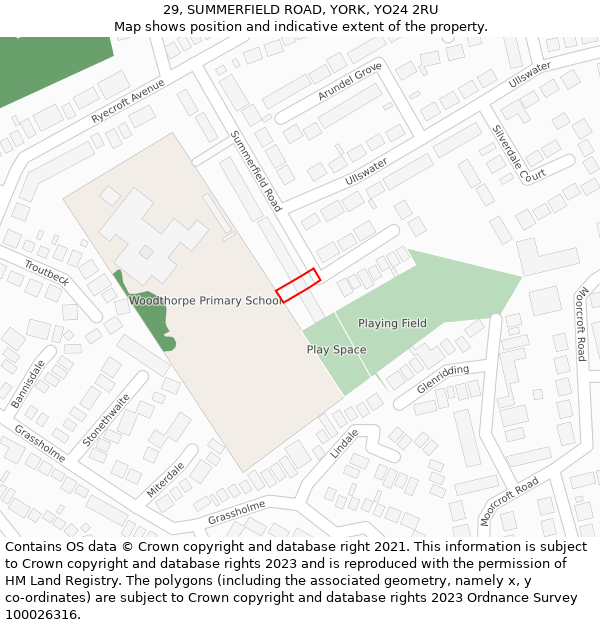 29, SUMMERFIELD ROAD, YORK, YO24 2RU: Location map and indicative extent of plot
