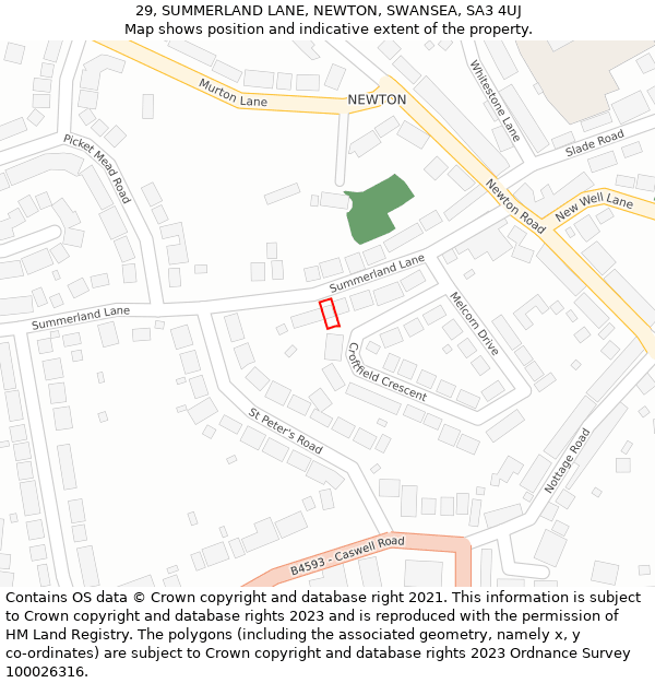 29, SUMMERLAND LANE, NEWTON, SWANSEA, SA3 4UJ: Location map and indicative extent of plot