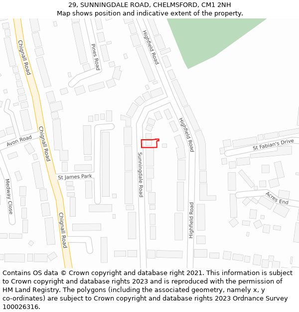 29, SUNNINGDALE ROAD, CHELMSFORD, CM1 2NH: Location map and indicative extent of plot