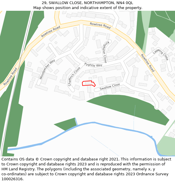 29, SWALLOW CLOSE, NORTHAMPTON, NN4 0QL: Location map and indicative extent of plot