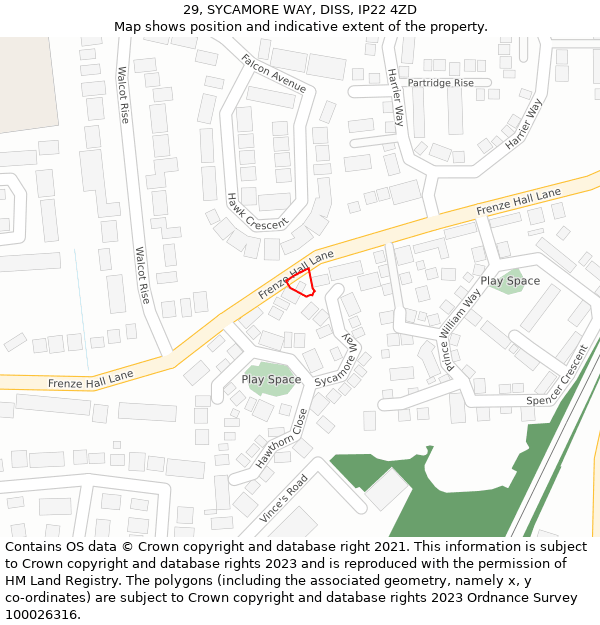 29, SYCAMORE WAY, DISS, IP22 4ZD: Location map and indicative extent of plot