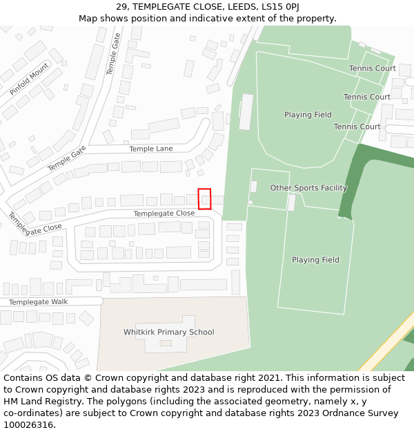 29, TEMPLEGATE CLOSE, LEEDS, LS15 0PJ: Location map and indicative extent of plot