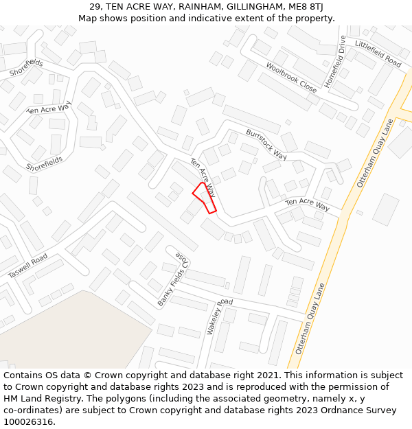 29, TEN ACRE WAY, RAINHAM, GILLINGHAM, ME8 8TJ: Location map and indicative extent of plot