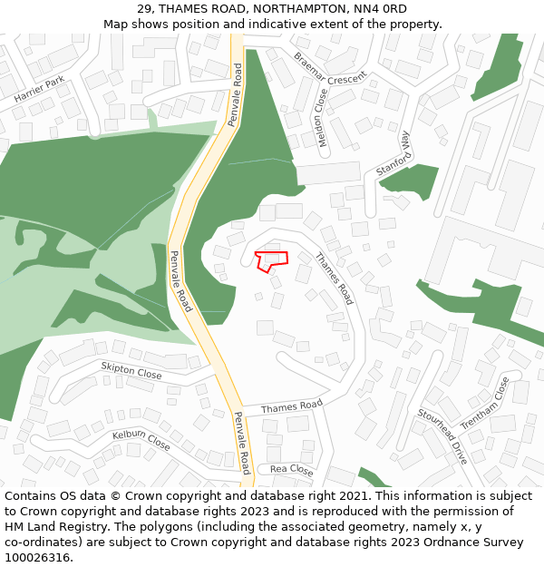 29, THAMES ROAD, NORTHAMPTON, NN4 0RD: Location map and indicative extent of plot