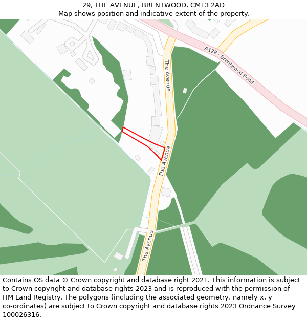 29, THE AVENUE, BRENTWOOD, CM13 2AD: Location map and indicative extent of plot
