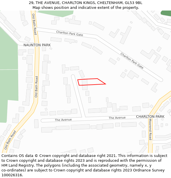 29, THE AVENUE, CHARLTON KINGS, CHELTENHAM, GL53 9BL: Location map and indicative extent of plot
