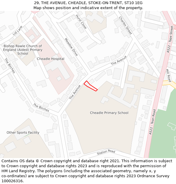 29, THE AVENUE, CHEADLE, STOKE-ON-TRENT, ST10 1EG: Location map and indicative extent of plot