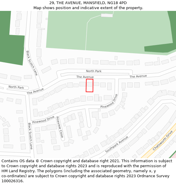29, THE AVENUE, MANSFIELD, NG18 4PD: Location map and indicative extent of plot