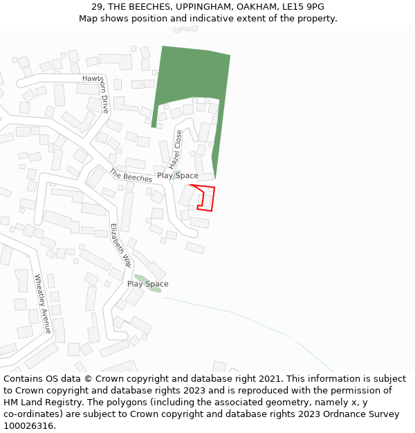 29, THE BEECHES, UPPINGHAM, OAKHAM, LE15 9PG: Location map and indicative extent of plot