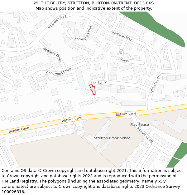 29, THE BELFRY, STRETTON, BURTON-ON-TRENT, DE13 0XS: Location map and indicative extent of plot