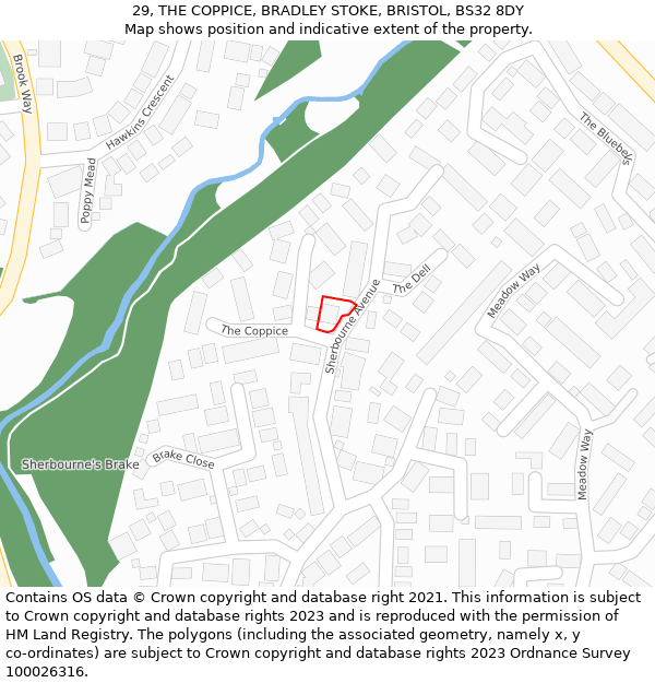 29, THE COPPICE, BRADLEY STOKE, BRISTOL, BS32 8DY: Location map and indicative extent of plot