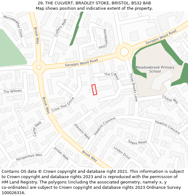 29, THE CULVERT, BRADLEY STOKE, BRISTOL, BS32 8AB: Location map and indicative extent of plot