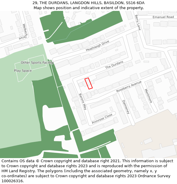 29, THE DURDANS, LANGDON HILLS, BASILDON, SS16 6DA: Location map and indicative extent of plot