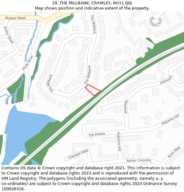 29, THE MILLBANK, CRAWLEY, RH11 0JQ: Location map and indicative extent of plot