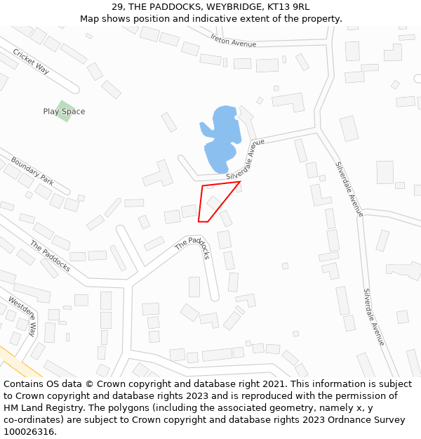 29, THE PADDOCKS, WEYBRIDGE, KT13 9RL: Location map and indicative extent of plot